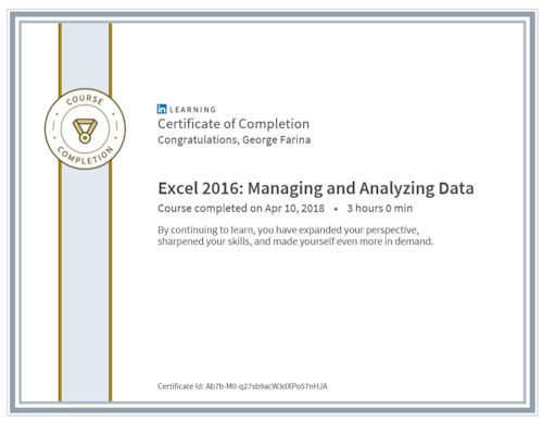 Excel 2016: Managing and Analyzing Data